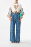 Camilla Tie Front Ruffle Sleeve T-shirt In Multi