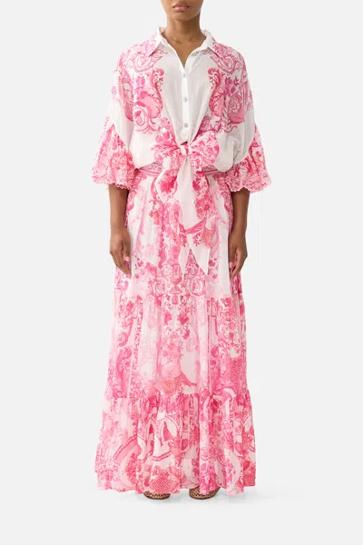 Camilla Tie Front Shirt With Sleeve Frill Livin La Vida Rosa In Pink