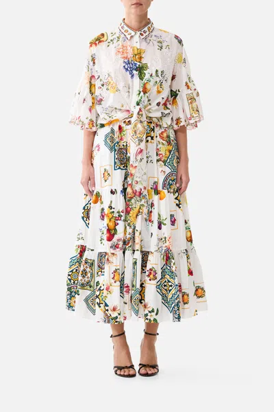Camilla Tie Front Shirt With Sleeve Frill Magic Of The Mercado In Multi