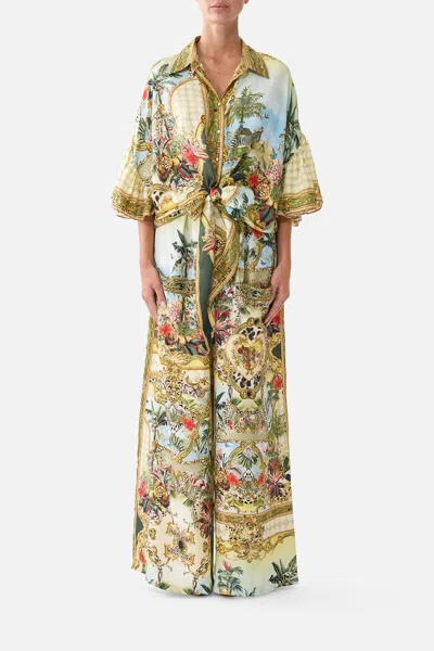 Camilla Tie Front Shirt With Sleeve Frill Wanderlust Empire In Green