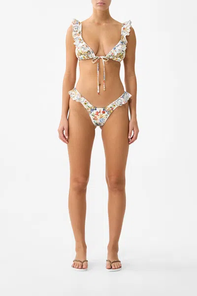 Camilla Tie Front Tri Bikini Top With Frill Neck The Pottery Parlour In Multi
