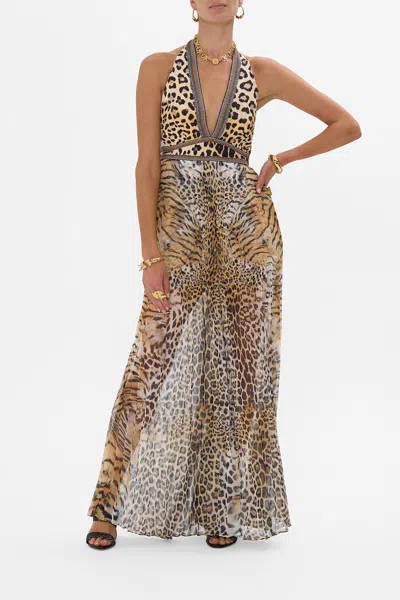 Camilla Tie Neck Halter Jumpsuit Jaguar In Multi