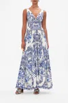 Camilla Glaze And Graze Linen And Silk Maxi Dress In Blue/white