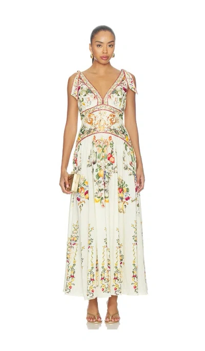 Camilla Printed Embellished Linen And Silk-blend Maxi Dress In Multi