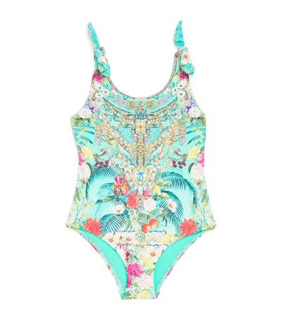 Camilla Kids' Tie-shoulder Floral Swimsuit In Blue