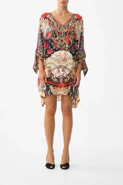 Camilla Tie Sleeve Short V Neck Kaftan Daughters Of Duende In Multi