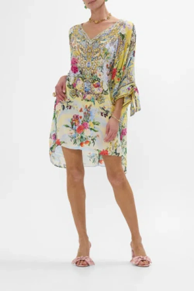Camilla Tie Sleeve Short V Neck Kaftan Flor Fantastica