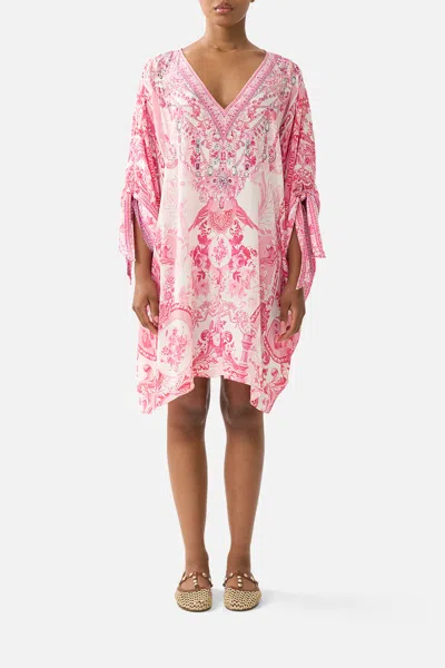 Camilla Tie Sleeve Short V Neck Kaftan Livin La Vida Rosa In Pink