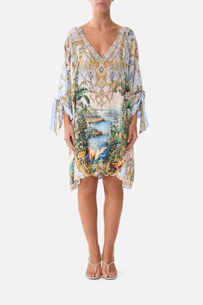 Camilla Tie Sleeve Short V Neck Kaftan Sisi Society In Blue
