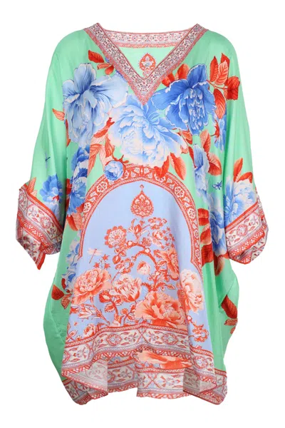 Camilla Tie Sleeve Short V Neck Kaftan Topkapi Pop In Multi