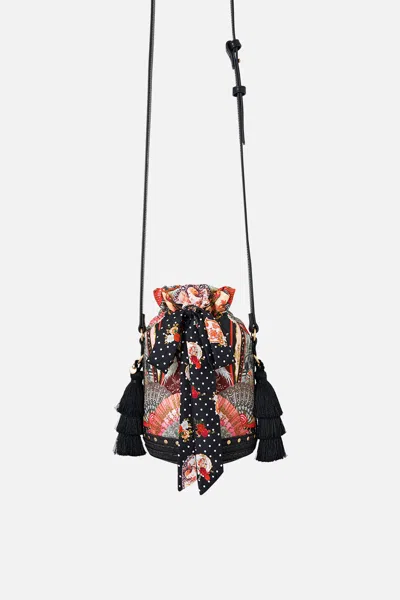 Camilla Tie Top Bucket Bag With Tassels Daughters Of Duende In Black