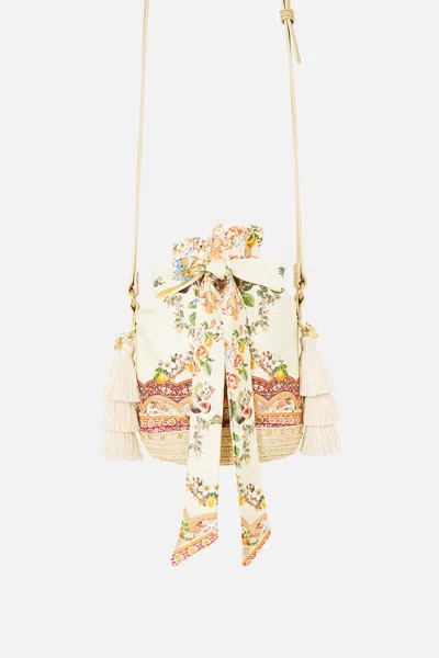 Camilla Tie Top Bucket Bag With Tassels Va Va Vintage In Neutral