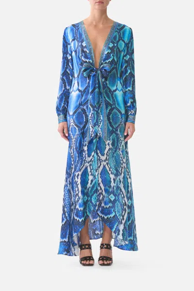 Camilla Tie Waist Long Sleeve Dress The Sapphire Serpent In Blue