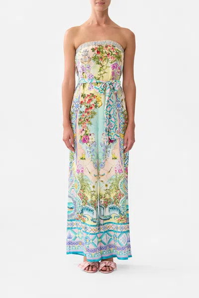Camilla Tie Waist Strapless Jumpsuit Just Coasting In Multi