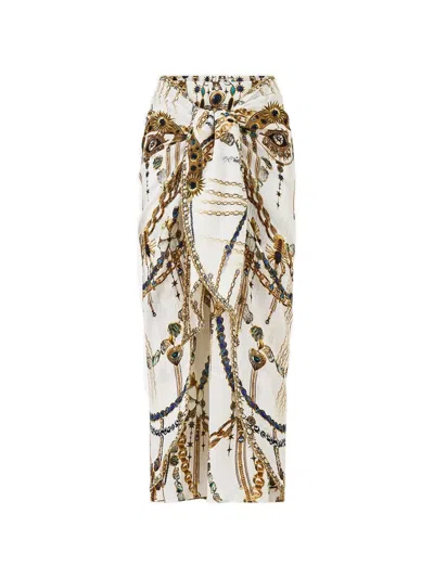 Camilla Tie-front Midi Skirt In White