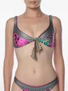 Camilla Tie-front Reversible Bikini Top In Multi