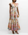 Camilla Tiered Cotton Maxi Dress With Neck Frill In Sew Yesterday
