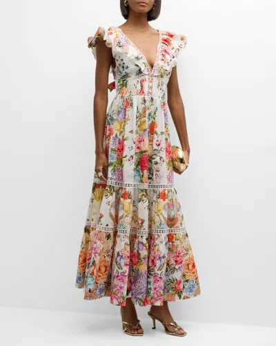 Camilla Tiered Cotton Maxi Dress With Neck Frill In Sew Yesterday
