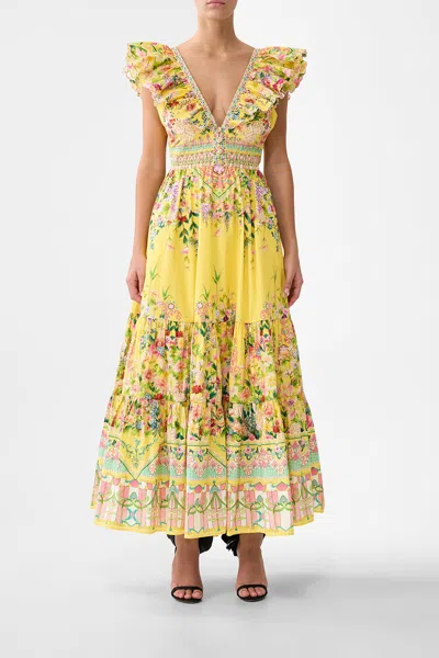 Camilla Tiered Dress With Neck Frill Lady Limonada In Yellow