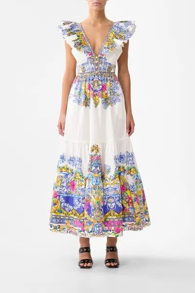 Camilla Tiered Dress With Neck Frill Milla In Sevilla In Multi
