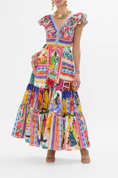 Camilla Tiered Dress With Neck Frill Roeqiyas Realm In Multi