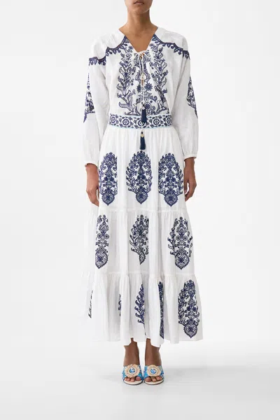 Camilla Tiered Embroidered Skirt Isnik Lullaby In White