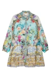 Camilla Tiered Long Sleeve Linen Shirtdress In Gardens Of Queluz