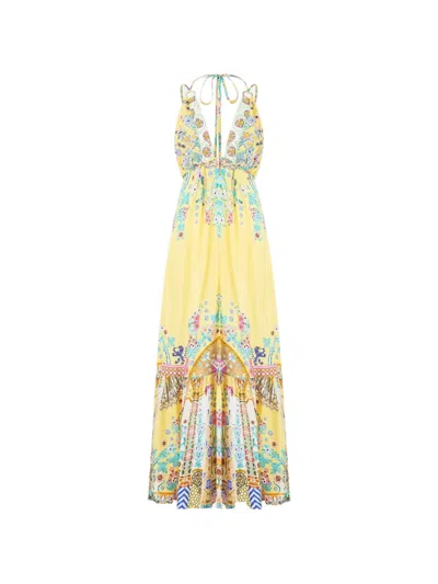 Camilla Tiered Maxi Dress With Hardware In Yellow