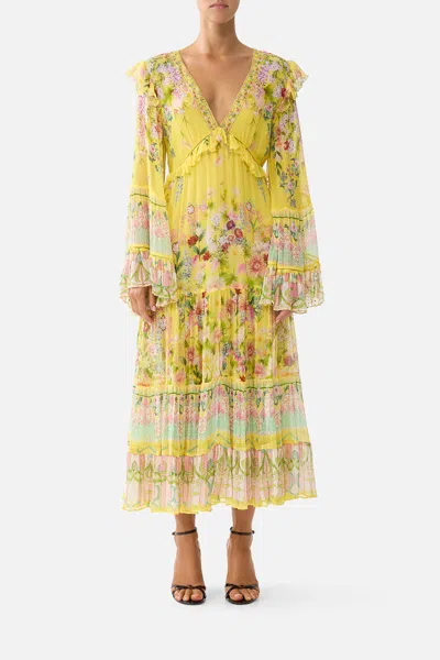 Camilla Tiered Midi Dress With Waist Ruffle Detail Lady Limonada In Yellow