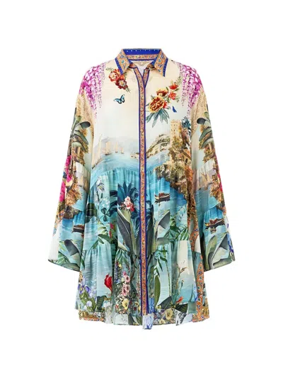 Camilla Tiered Mini Dress In Blue