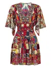 Camilla Tiered Patchwork Alchemy Mini Dress In Multi