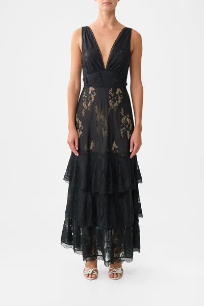 Camilla Tiered Ruffle Hem Dress Ottoman Elegance In Black