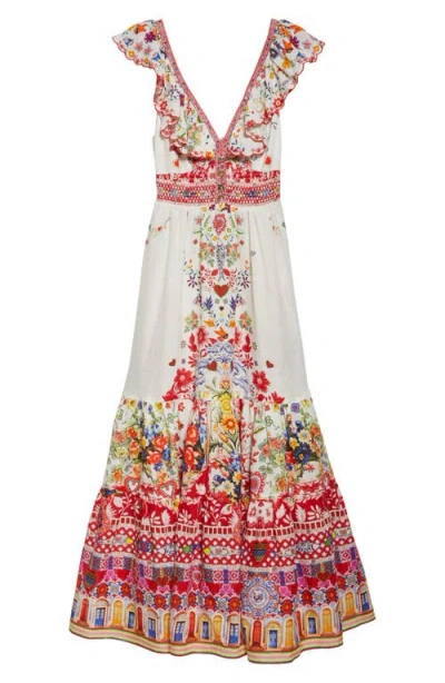 Camilla Tiered Ruffle Linen Maxi Dress In Faith Luck Justice