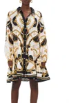 Camilla Tiered Linen Button-front Mini Shirtdress In Multi