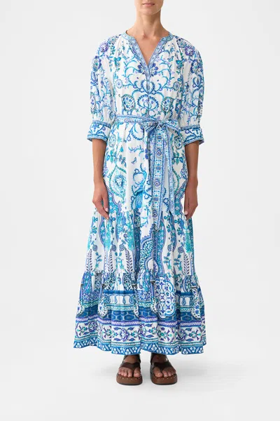 Camilla Tiered Shirt Dress With Short Sleeve Isnik Lullaby In Blue