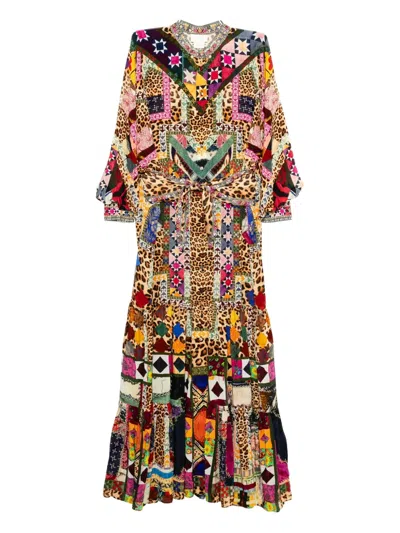 Camilla Wide Waist Tie Tiered Maxi Shirtdress In Embroidered Ever After In Multi