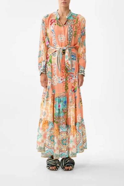 Camilla Tiered Shirtdress With Wide Waist Tie Meet Me In Mallorca In Multi