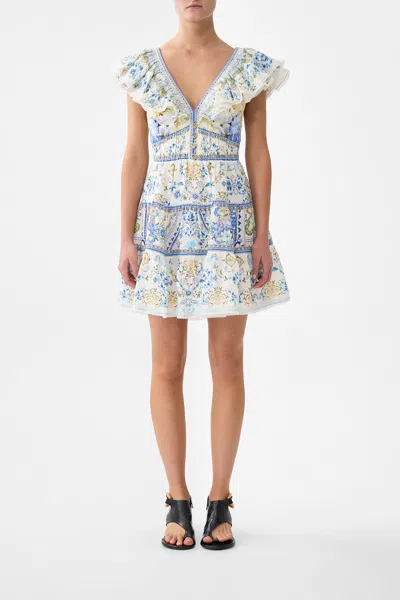 Camilla Tiered Short Dress With Neck Frill My Homespun Heart In Blue