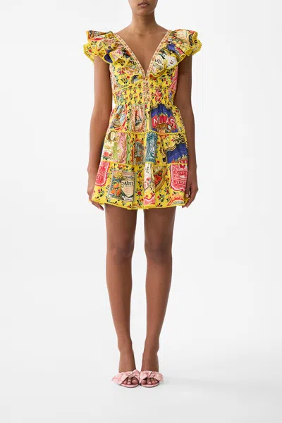 Camilla Tiered Short Dress With Neck Frill Soap Opera In Multi