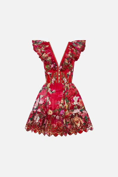 Camilla Tiered Short Dress With Neck Frill Sweet Home Alexandria In Red