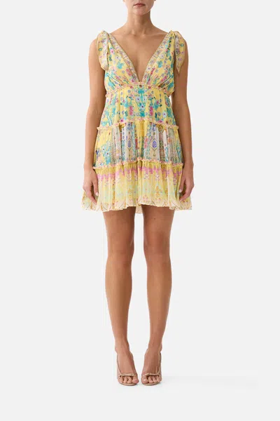 Camilla Tiered Short Dress With Shoulder Ties Barcelona Beb√â In Yellow