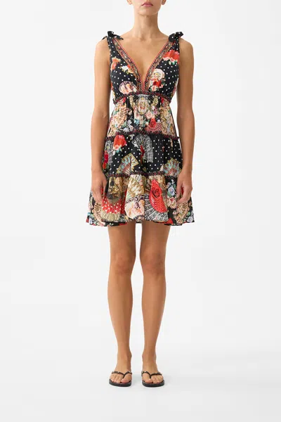 Camilla Tiered Short Dress With Shoulder Ties Daughters Of Duende In Black