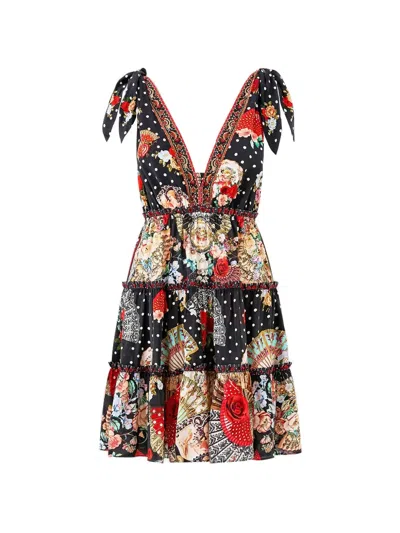 Camilla Tiered Shoulder-ties Mini Dress In Black