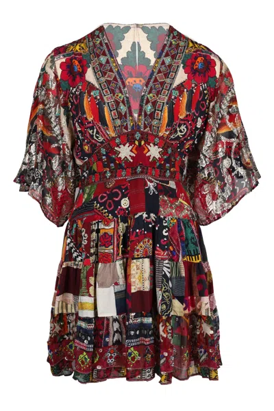 Camilla Tiered Skirt Mini Dress Patchwork Alchemy In Multi