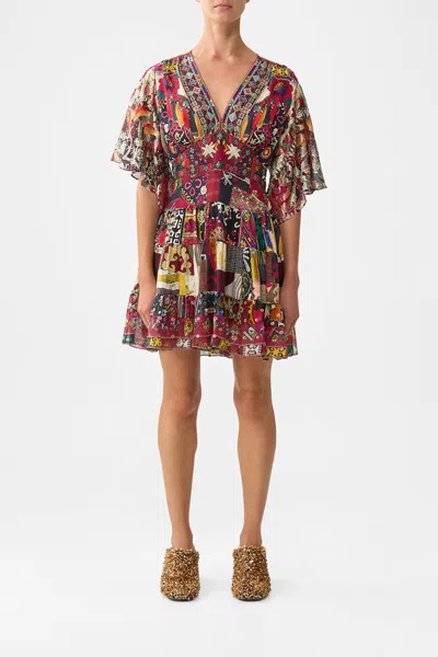 Camilla Tiered Skirt Mini Dress Patchwork Alchemy In Red