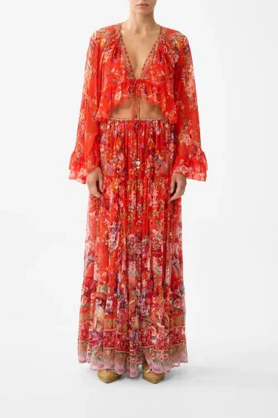 Camilla Tiered Skirt With Ruffle Detail In Red