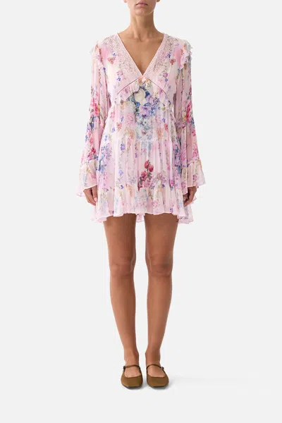 Camilla Tiered Swing Mini Dress Palatial Pastels In Pink