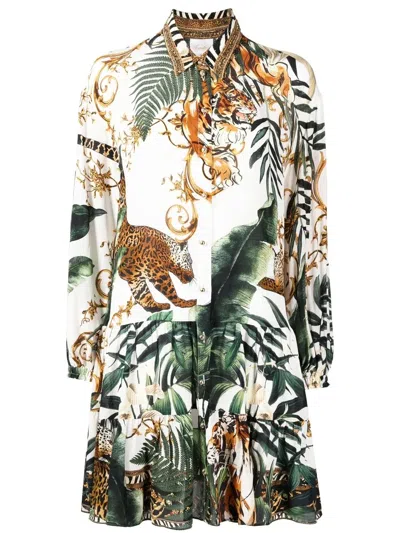 Camilla Tiger-print Tiered Shirtdress In Multi