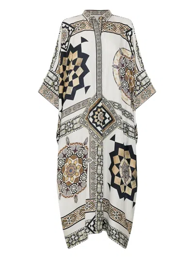 Camilla Tile Style-print Kaftan Dress In Gray