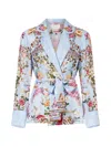 Camilla Tiled In Time Floral-pattern Belted Jacket In Blue